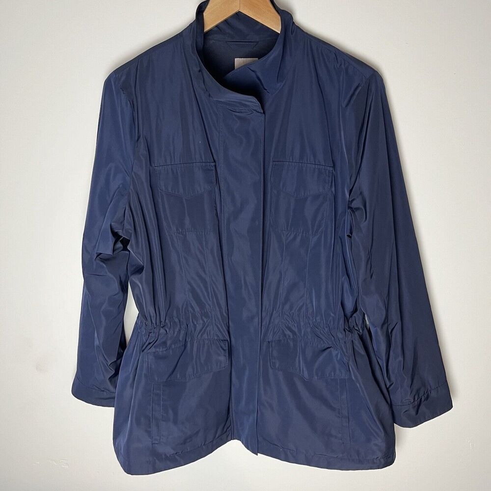 J Jill Jacket Womens L‎  Polyester Blue Pockets Up Comfort Casual Coat​